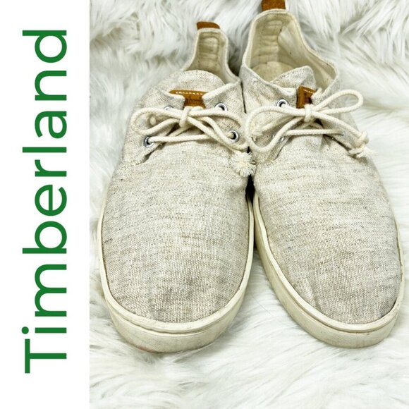 TIMBERLAND MENโS NATURAL CANVAS LACE UP BOAT DECK LOAFERS, SIZE 10.5 - Picture 4 of 10